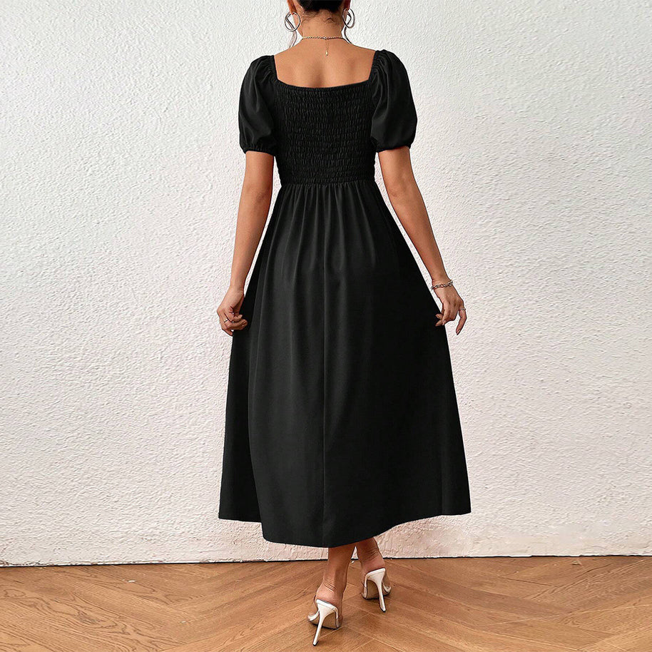 Damen elegantes Maxikleid mit Puffärmeln und seitlichem Schlitz W&W