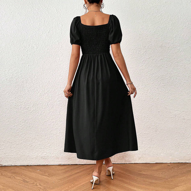 Damen elegantes Maxikleid mit Puffärmeln und seitlichem Schlitz W&W