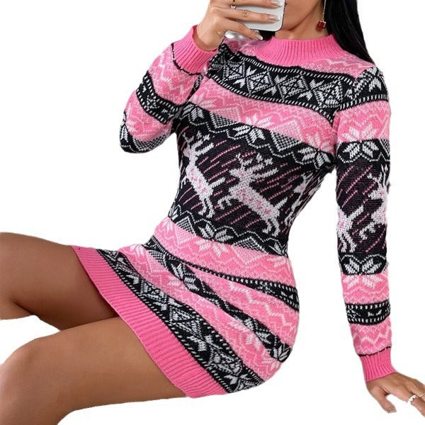 Damen Strickkleid mit festlichem Weihnachtsdesign WW