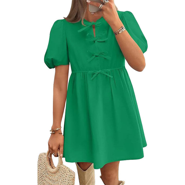 Damen Kurzkleid mit Puffärmeln und liebevollen Schleifendetails W&W Mode