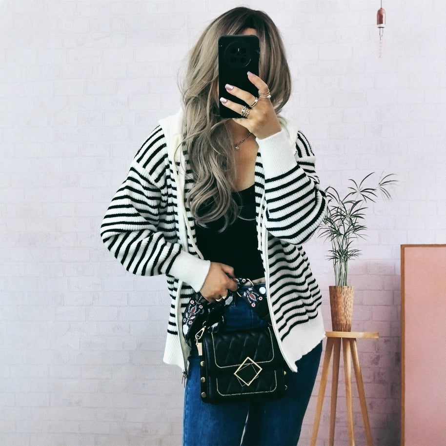 Damen Sportlicher Hoodie mit Streifenmuster und lässigem Schnitt WW