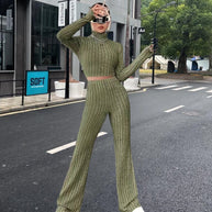 Damen Strick-Crop-Top und Palazzo-Hosen Set WW