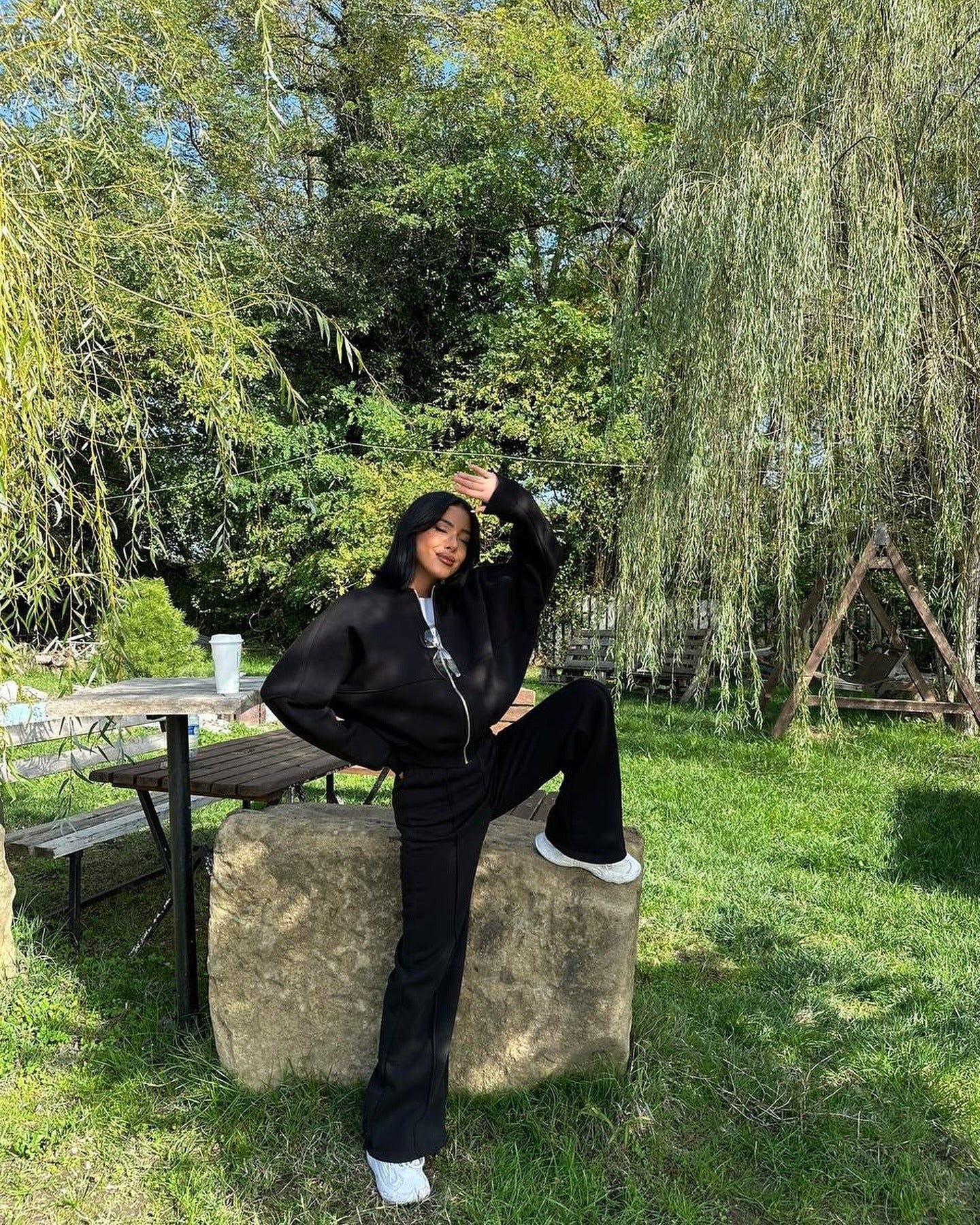 Damen Sportliche Oversize Trainingsjacke und Hose Set WW