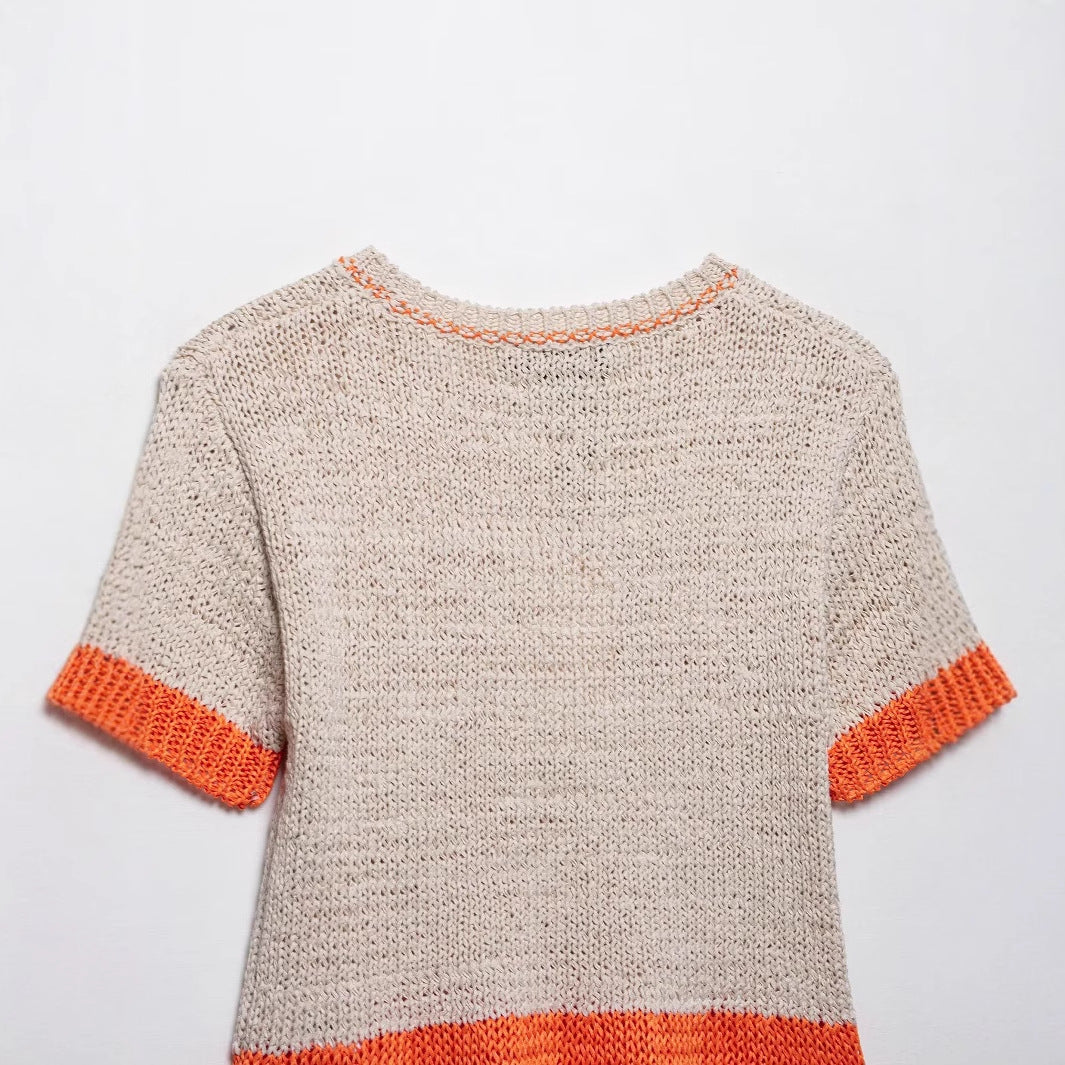 Damen Stricktop mit kontrastierenden Farbakzenten und lockerer Passform W&W Mode