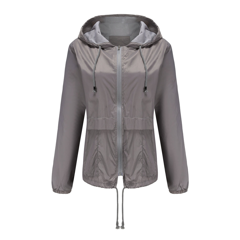 Damen sportliche Windbreaker-Jacke mit verstellbarer Kapuze und elastischen Bündchen WW