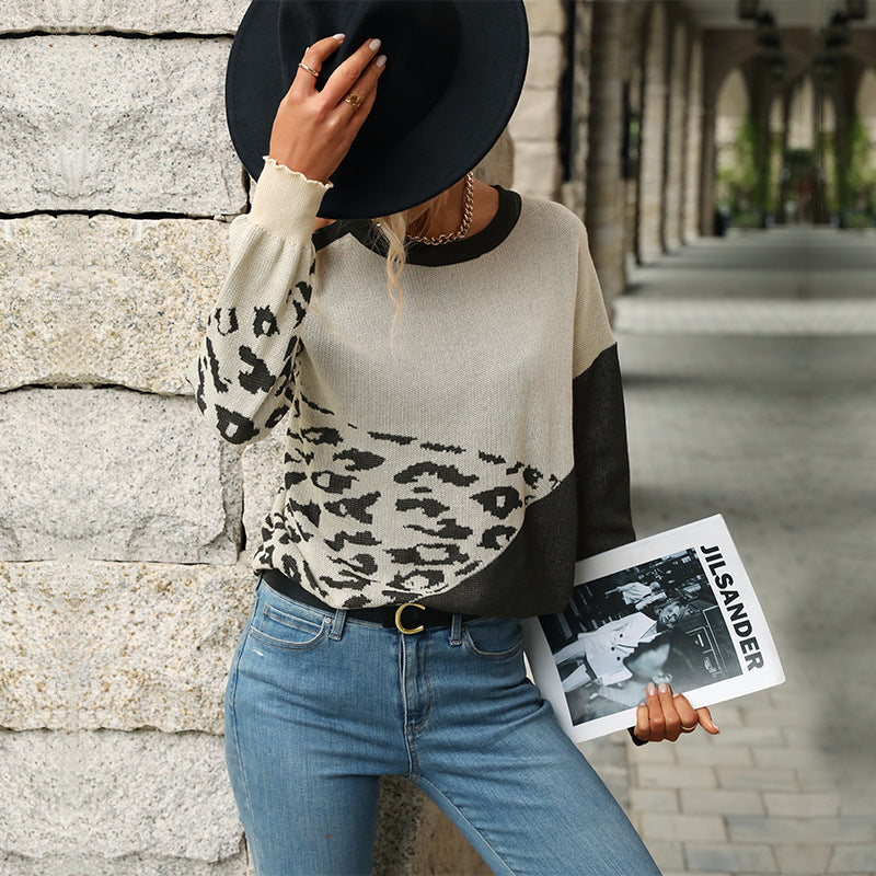 Damen Strickpullover mit verspieltem Leo-Muster und lässigem Schnitt W&W Mode