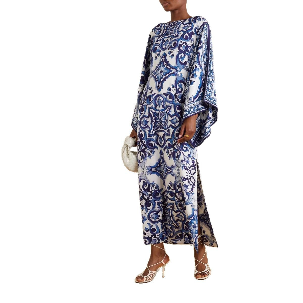Damen Eleganter Kaftan mit kunstvollem Muster und seitlichen Schlitzen WW
