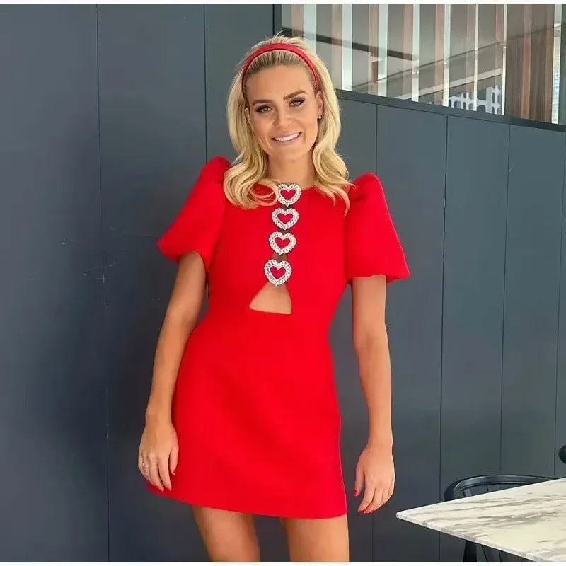 Damen Kleid mit eleganten Puffärmeln und dekorativen Schleifen WW