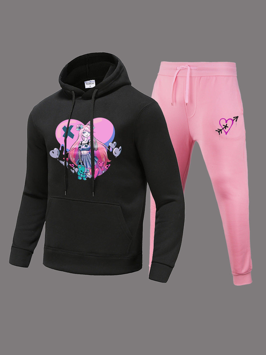 Damen Sportliches Hoodie- und Jogginghose-Set mit einzigartigem Grafikdesign WW