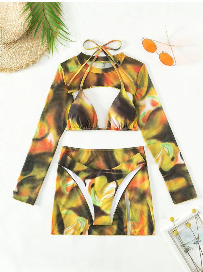 Damen Sport-Bikini-Set mit langen Ärmeln und modischem Schnitt WW