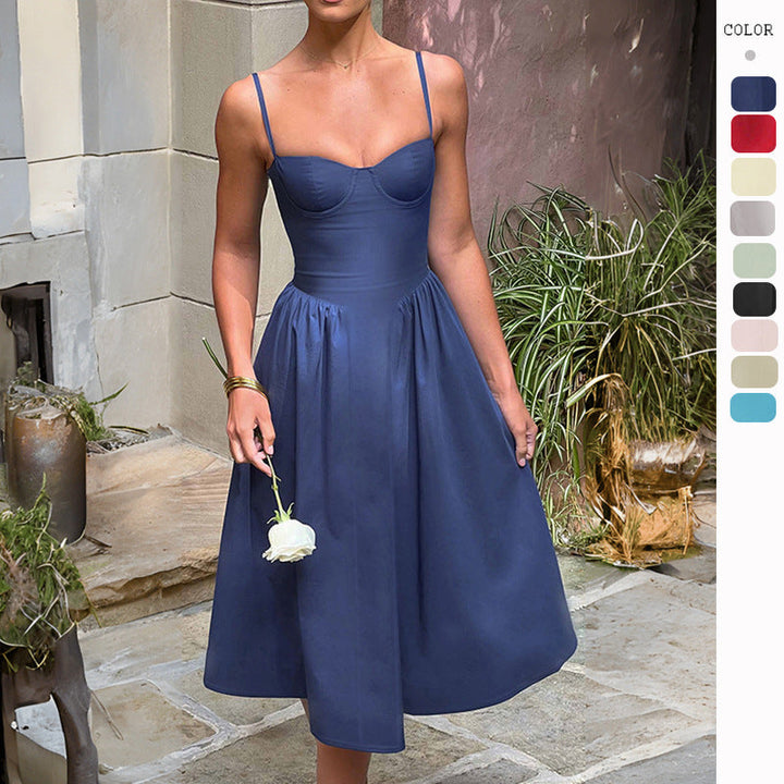 Damen Midi-Kleid mit eleganter Bustier-Oberfläche und schwingendem Rock W&W Mode