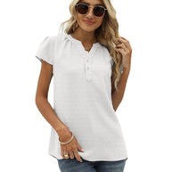 WW | Jacquard Chiffon Locker V-Ausschnitt Kurzarm Top