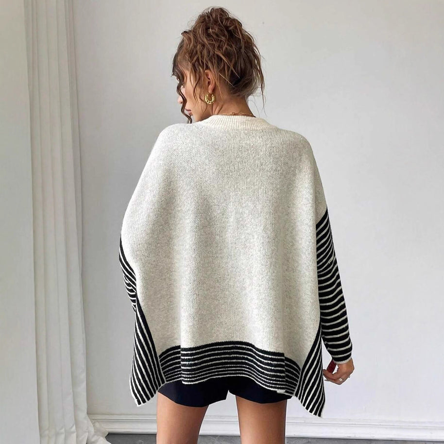 Damen Strickpullover mit modernem Streifenmuster und oversized Schnitt WW