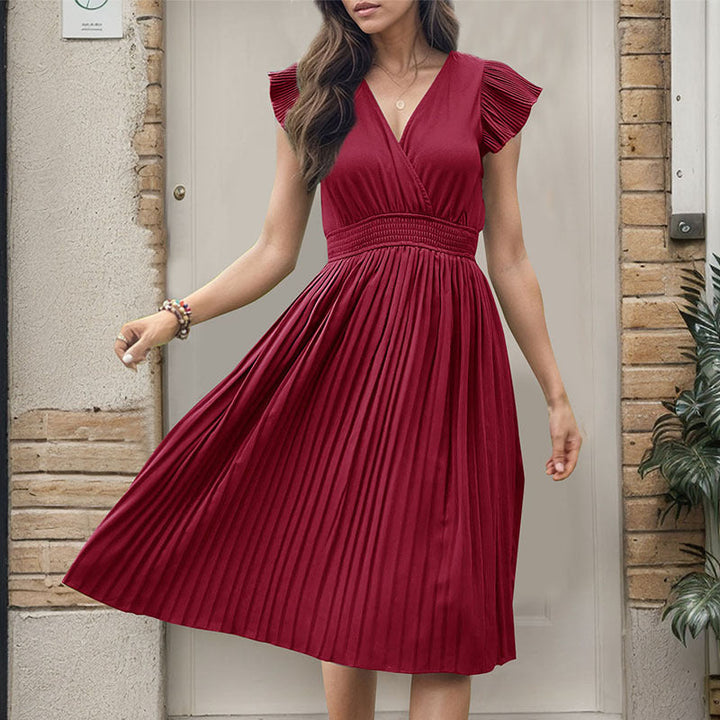 Damen Midikleid mit elegantem Plisseedetail und V-Ausschnitt W&W Mode