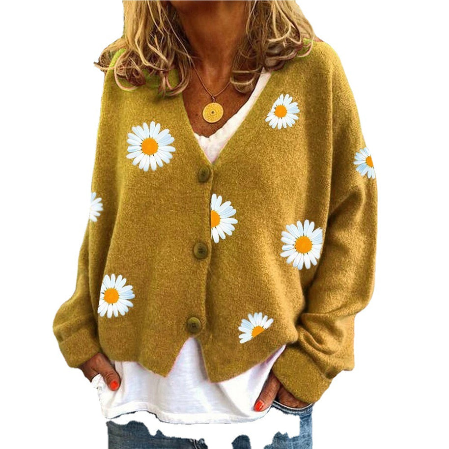 Damen Strickjacke mit Blumenstickerei und V-Ausschnitt WW