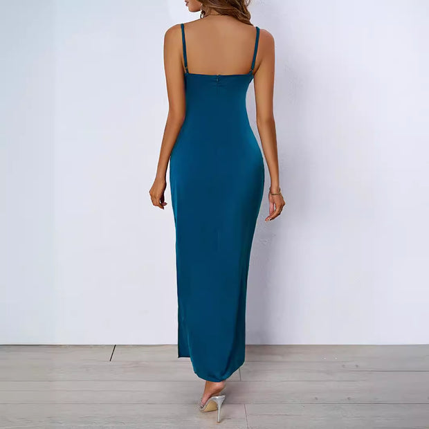 Damen figurbetontes Abendkleid mit V-Ausschnitt und elegantem Drapierungsdesign WW