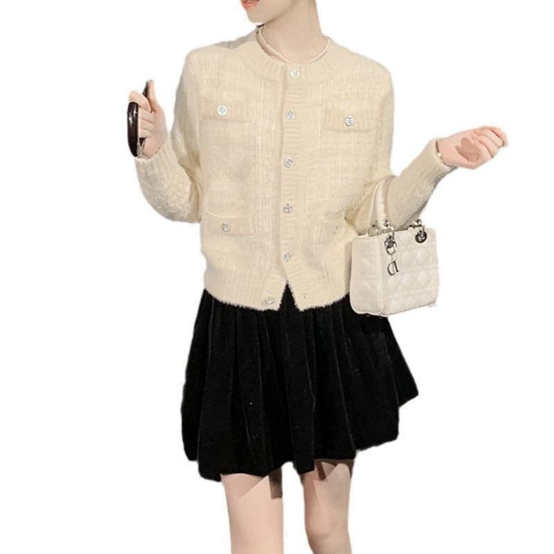 Damen Strickjacke mit Taschen und dekorativen Knöpfen WW