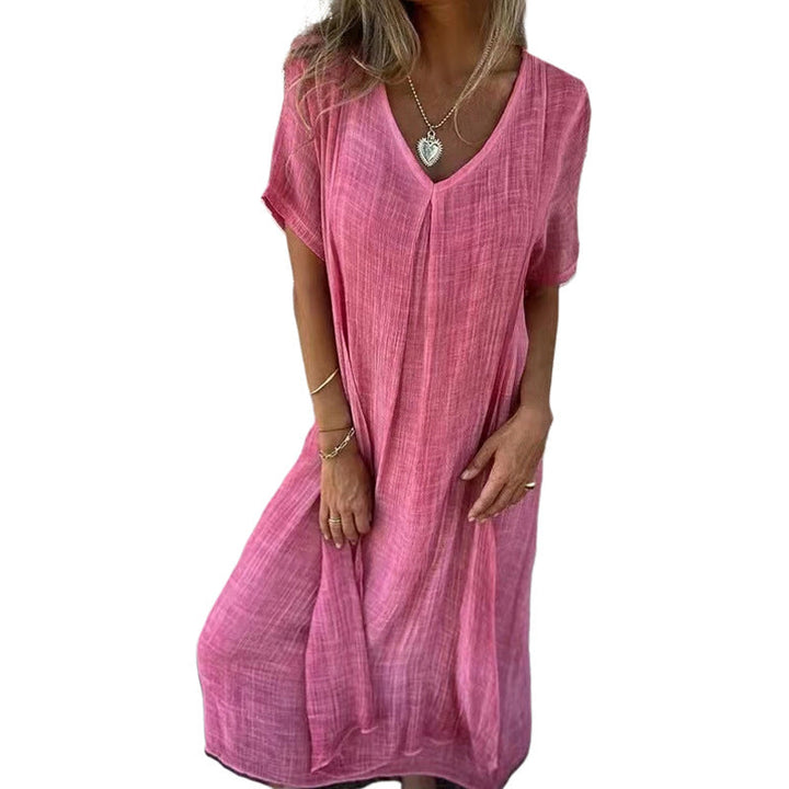 Damen Midikleid mit lässigem V-Ausschnitt und luftiger Passform W&W Mode