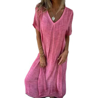 Damen Midikleid mit lässigem V-Ausschnitt und luftiger Passform WW