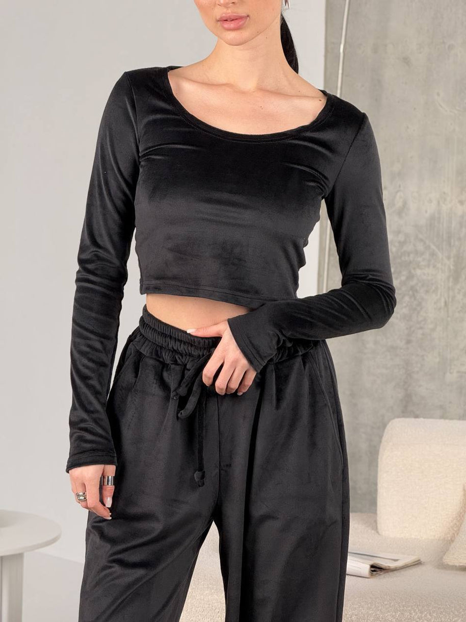 Damen sportliches Crop-Top und weite Hose Set WW