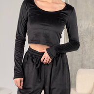 Damen sportliches Crop-Top und weite Hose Set WW