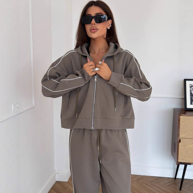 Damen Sportliches ZIP-Hoodie-Set mit weiten Hosen WW