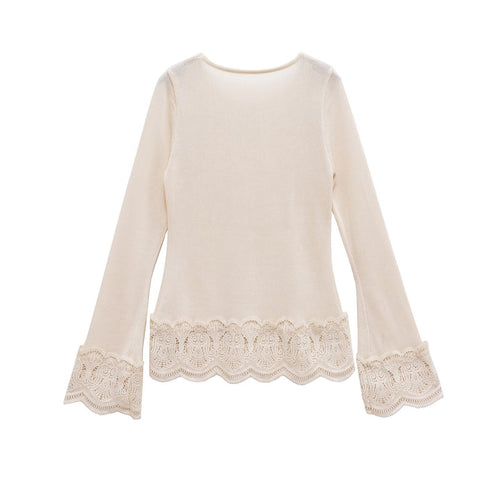 Damen Bequeme Palazzo-Hose mit Spitzenbesatz und elastischem Bund WW