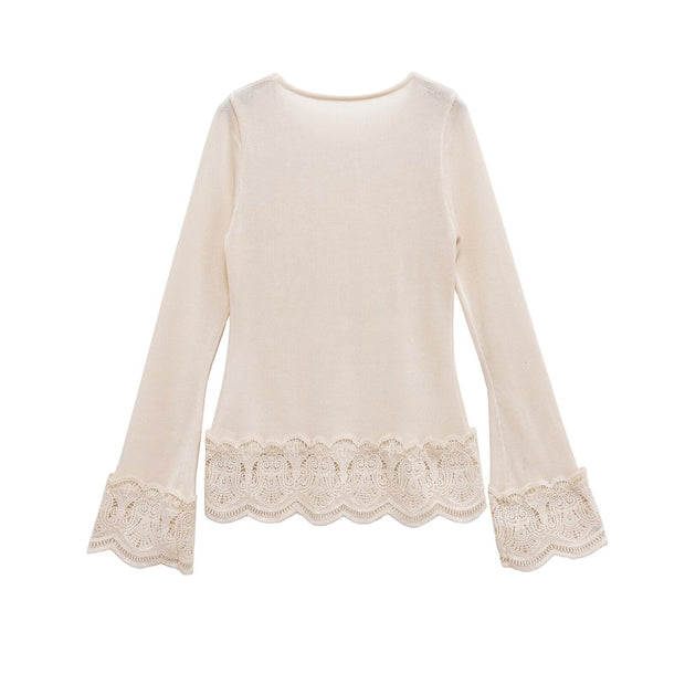 Damen Bequeme Palazzo-Hose mit Spitzenbesatz und elastischem Bund WW