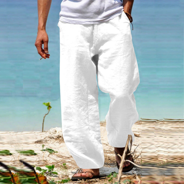 Herren lässige Leinenhose mit weitem Schnitt und elastischem Bund W&W Mode