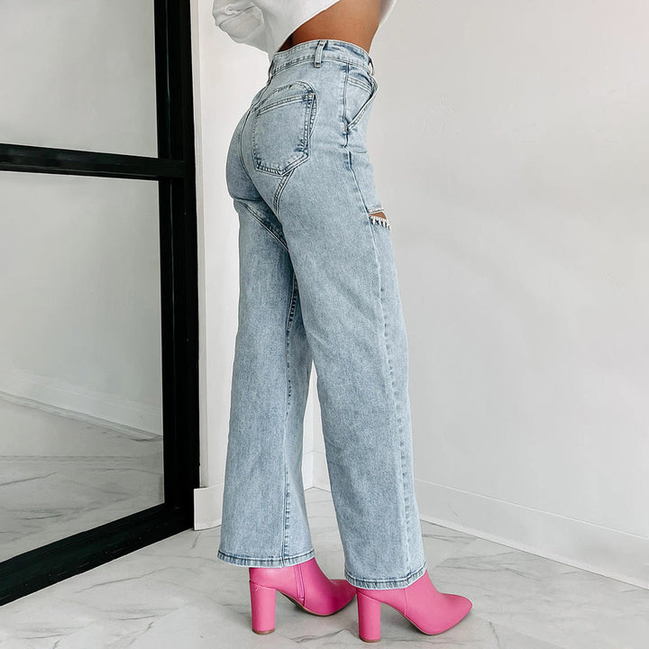 W&W Mode | Lässige Nieten Ripped Straight Leg Damen Jeans
