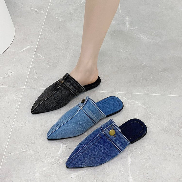 Damen Offene Mules mit elegantem Denim-Design und modischer Spitze W&W Mode