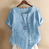 Damen lässige Leinenbluse mit umschlagbaren Ärmeln und Knopfdetails WW