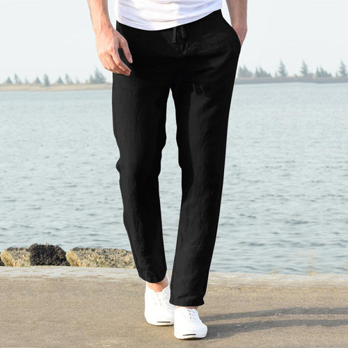 Herren lässige Leinenhose mit elastischem Bund und seitlichen Taschen W&W Mode