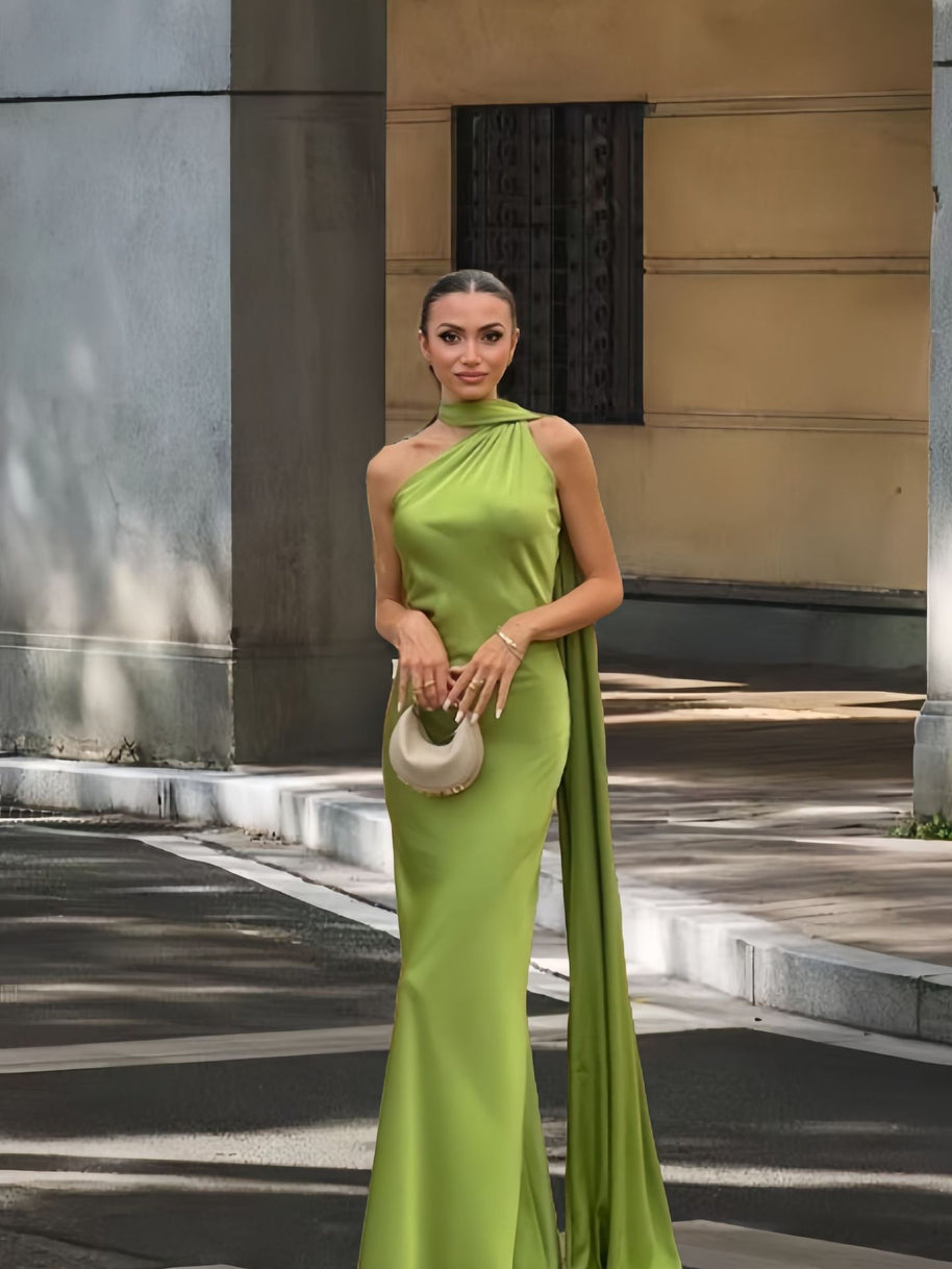 Damen Abendkleid mit asymmetrischem Schnitt und elegantem Stehkragen WW
