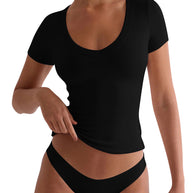 Damen figurbetontes V-Neck T-Shirt mit kurzen Ärmeln WW