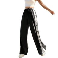 Damen Sportliche Palazzo-Hosen mit seitlichen Druckknöpfen und elastischem Bund WW