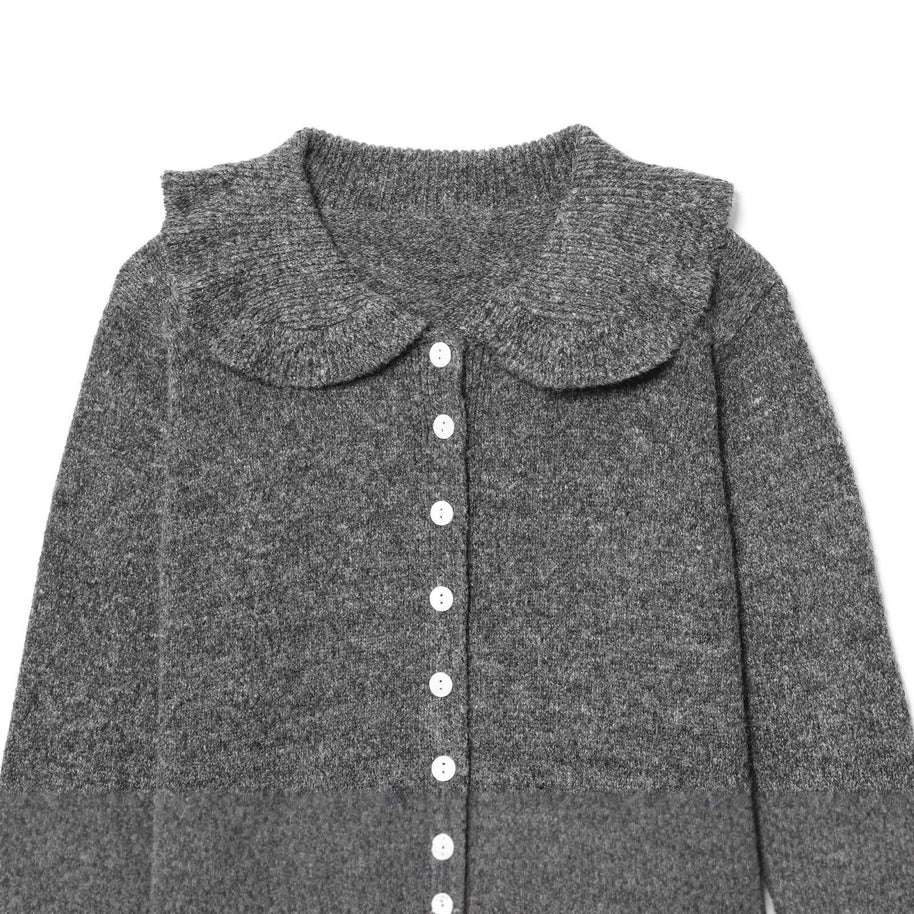 Damen Strickjacke mit großem Kragen und Knopfleiste WW