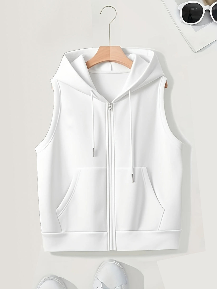 Damen sportliche Kapuzenweste mit durchgehendem Reißverschluss und praktischen Taschen WW