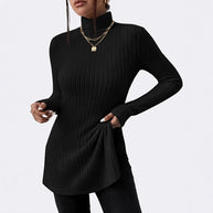 Damen Strickoberteil mit hochgeschlossenem Kragen und seitlichen Schlitzen WW
