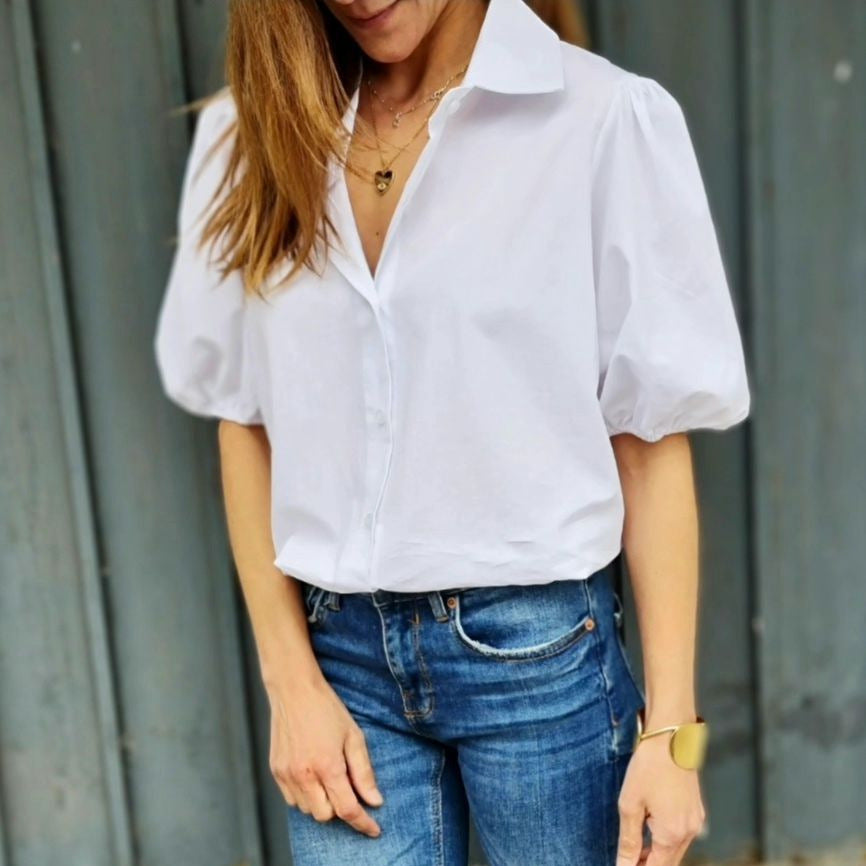 Damen Bluse mit Puffärmeln und klassischem Kragen WW