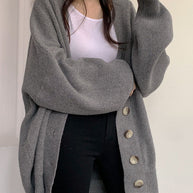 WW V-Ausschnitt einreihig lockerer Laternenärmel Strickcardigan