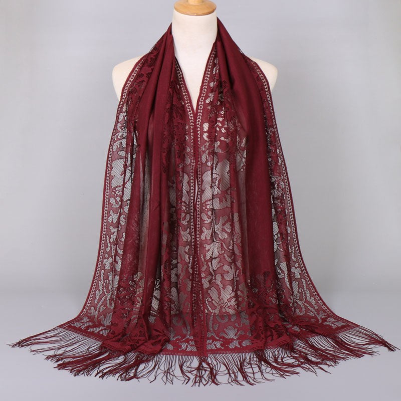 Damen Langer Spitzen-Schal mit fransten Abschlüssen W&W Mode