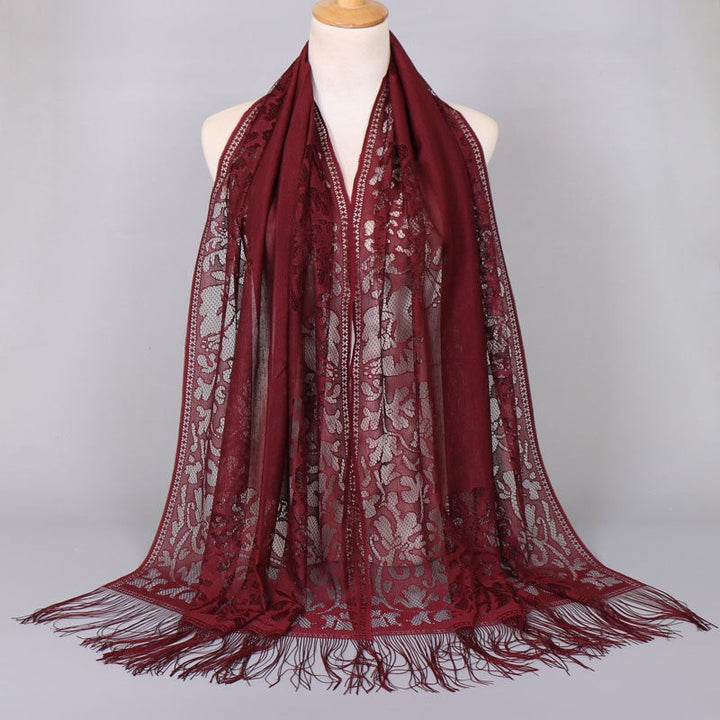 Damen Langer Spitzen-Schal mit fransten Abschlüssen W&W Mode