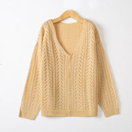 Damen Strickcardigan mit luftiger Lochmusterung und V-Ausschnitt WW