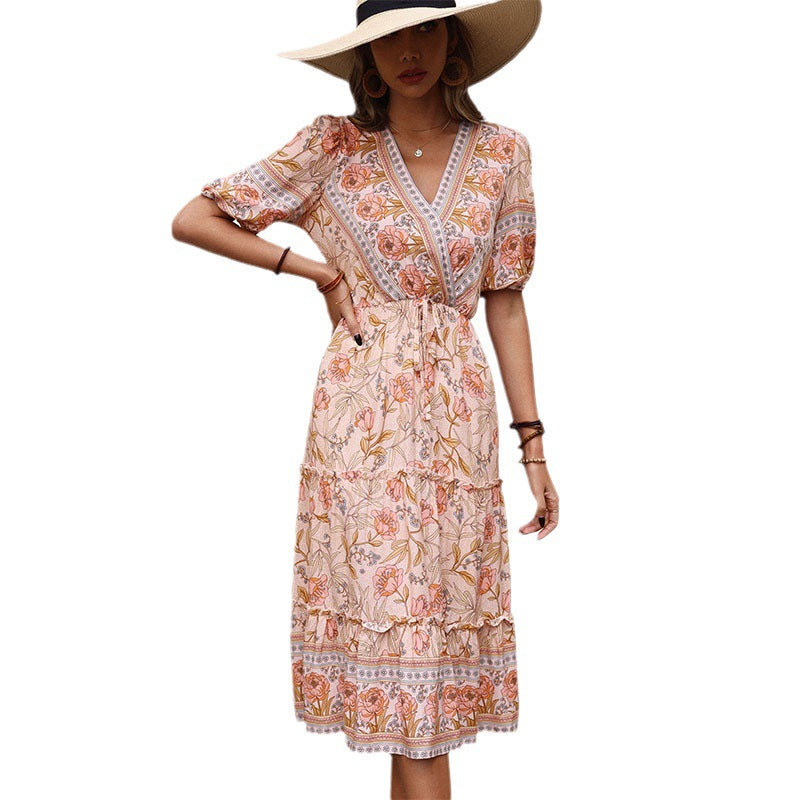 Damen Maxikleid mit floralen Mustern und Rüschen WW