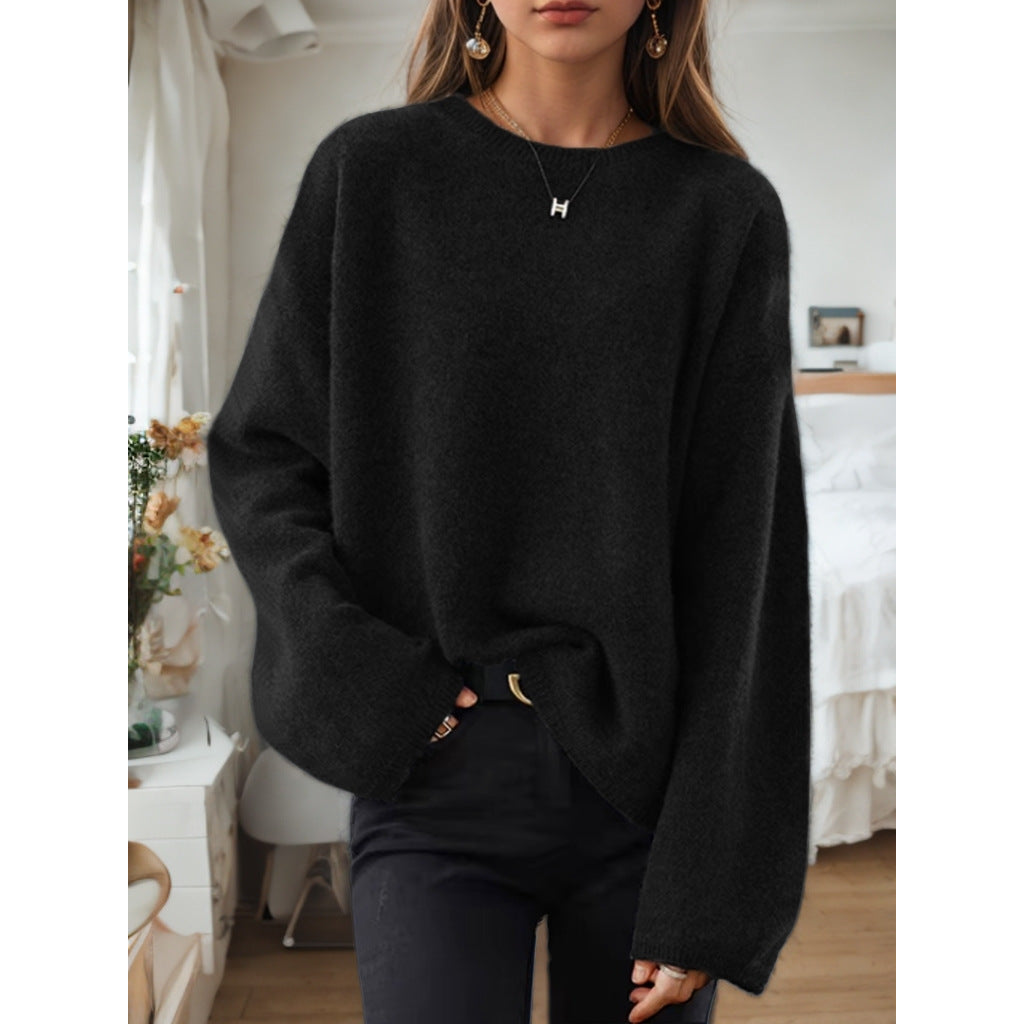 Damen Bequemer Strickpullover mit lässigem Schnitt und weitem Arm WW