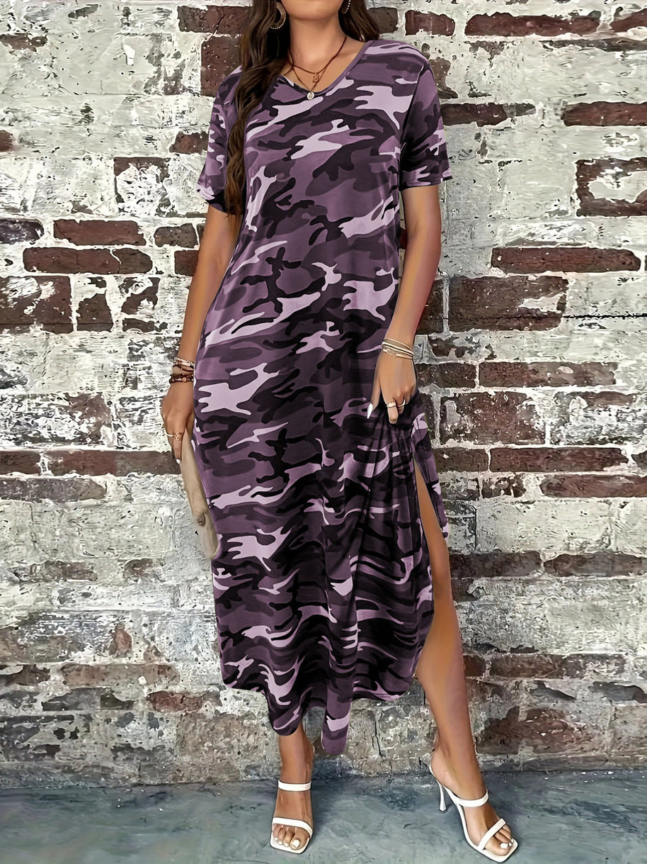 Damen Maxikleid mit lässigem Camouflage-Design und praktischen Taschen WW