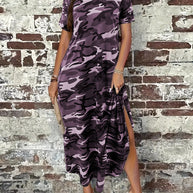 Damen Maxikleid mit lässigem Camouflage-Design und praktischen Taschen WW