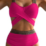 Damen Hochgeschnittener Bikini mit modischem Wickeloberteil und glamourösen Akzenten WW