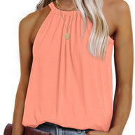 Damen ärmelloses Blusenshirt mit schickem Hochkragen und lockerer Passform WW
